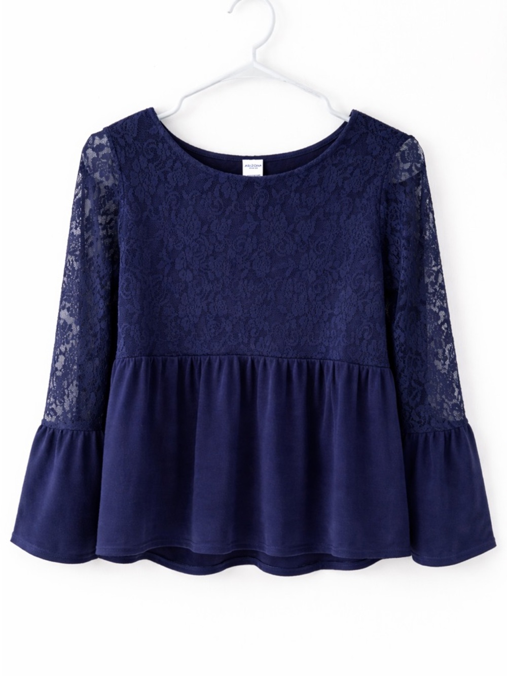 Girls' Navy Lace Peplum Top